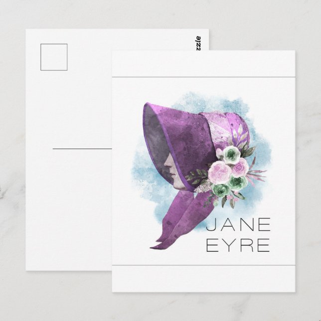 Postal Jane Eyre Bonnet Flores moradas y azules (Anverso / Reverso)