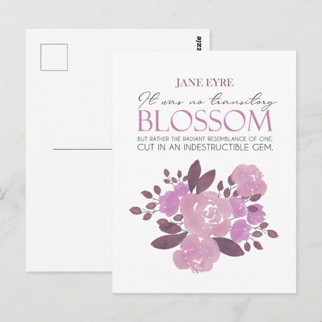 Postal Jane Eyre - Sin Flor Transitoria - Rosas Rosa (Anverso / Reverso)
