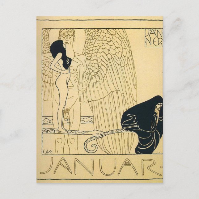 Postal Januar por Gustav Klimt (Anverso)