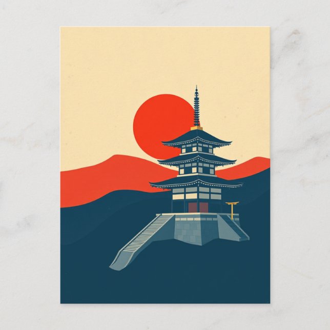 Postal Japan Pagoda Vintage Travel Art Temple (Anverso)