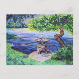 Postal Japanese Garden Watercolor Lanscape Art Postcard