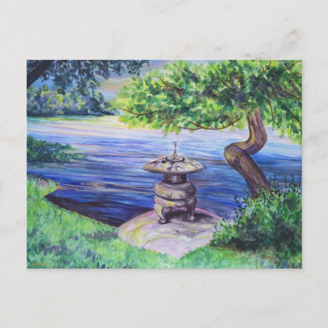Postal Japanese Garden Watercolor Lanscape Art Postcard (Anverso)