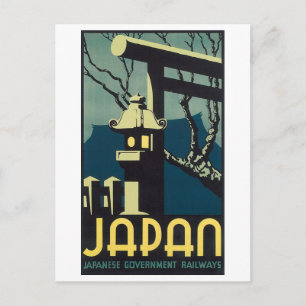 Postal Japón, afiche de viaje de ferrocarriles gubernamen