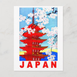 Postal Japón en primavera, torre del templo japonés, vint