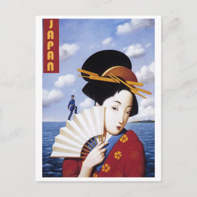 Postal Japón, Geisha japonesa y el oficial (Anverso)