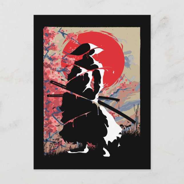 Postal Japón: Guerrero samurai japonés, espadachín Bushid (Anverso)