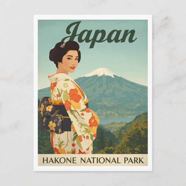 Postal Japón Hakone Fuji Kimono Retro (Anverso)