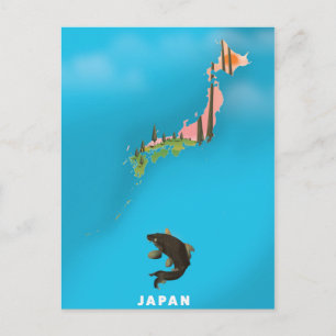 Postal Japón Ilustración de carteles de viaje en mapas.