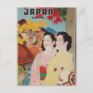 Postal Japón original en otoño afiche de época de Nikko 5