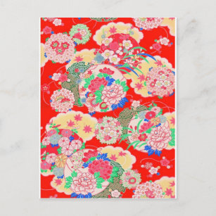 Postal Japón, Sakura, Kimono, Origami, Chiyogami, Flor