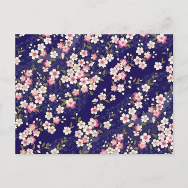 Postal Japón, Sakura, kimono, Origami, Chiyogami, flor, (Anverso)