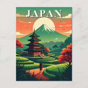 Postal Japón Vintage Viaje Pagoda y Monte Fuji