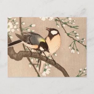 Postal Japonés asiático Ohara Koson pájaro carbonero pája