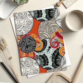 Postal japonesa con bolas y remolinos