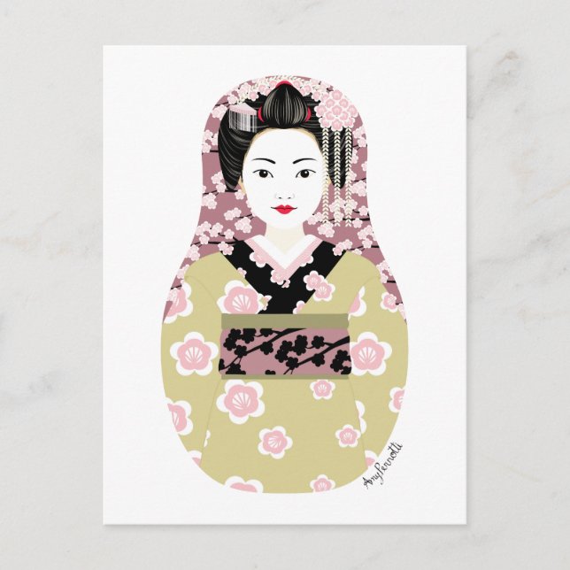 Postal japonesa Geisha Matryoshka (Anverso)
