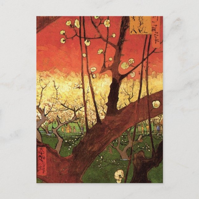 Postal Japonismo: Árbol de ciruelas floridas por Vincent  (Anverso)