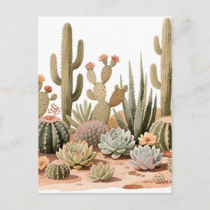 Postal Jardín Acuarela de Cactus Suculentos del Desierto