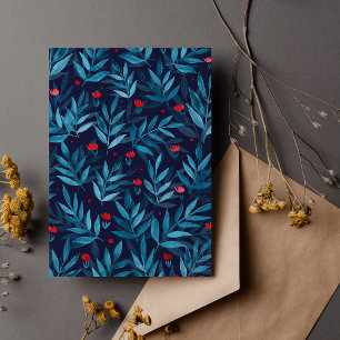 Postal Jardín acuático nocturno - azul turquesa, azul y r