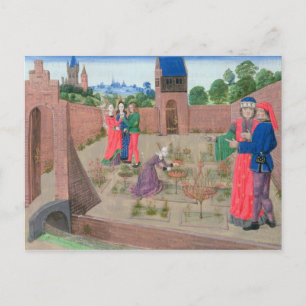 Postal Jardín amurallado con jardinería de mujeres