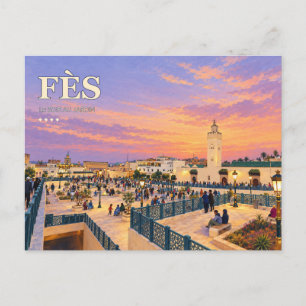Postal Jardín Atardecer de Fès   Ilustración de Viajes Ma