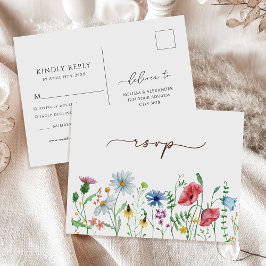 Postal Jardín Boho Floral Flores Silvestres RSVP Boda