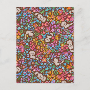 Postal Jardín Caprichoso de Pebble Gato Gris y Floral Bri