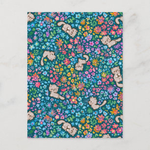 Postal Jardín Caprichoso de Pebble Gato Gris y Floral Bri