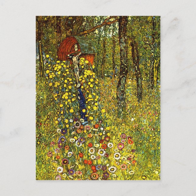 Postal Jardín con crucifijo por Gustav Klimt (Anverso)