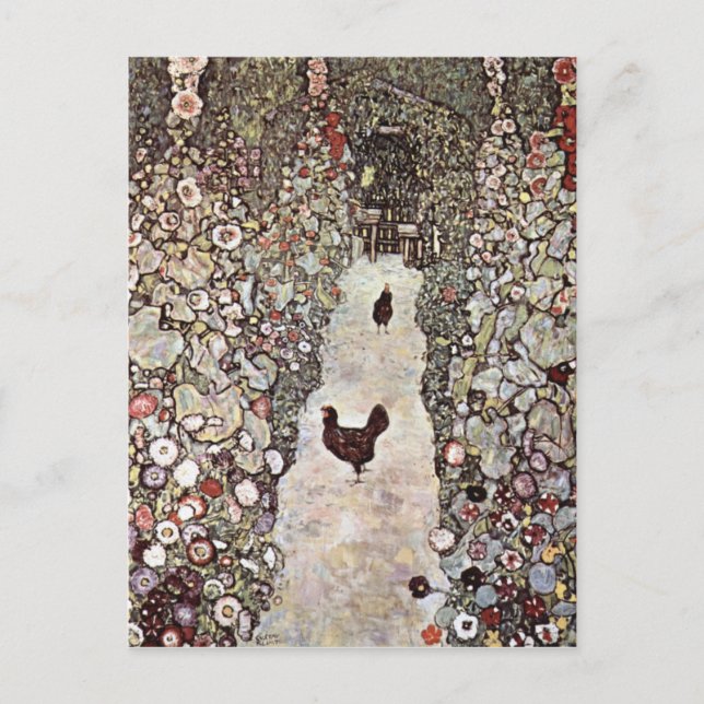 Postal Jardín con gallos (Anverso)