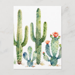 Postal Jardín de cactus del desierto en acuarela
