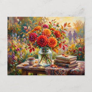 Postal Jardín de café de libro de dalias