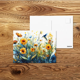 Postal Jardín de Colibríes Delicado Aquarela