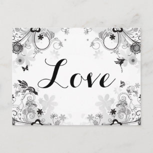 Postal Jardín de flores de bonito ~ Aves y mariposas Amor