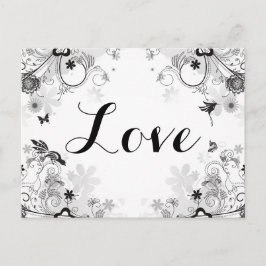 Postal Jardín de flores de bonito ~ Aves y mariposas Amor