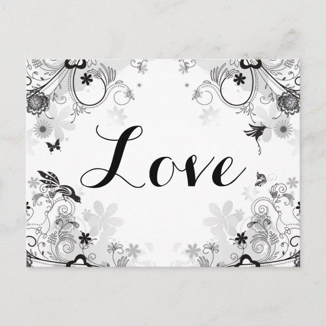 Postal Jardín de flores de bonito ~ Aves y mariposas Amor (Anverso)