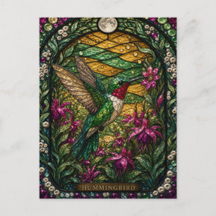 Postal Jardín de flores de colibrí Illumina vidrio teñido