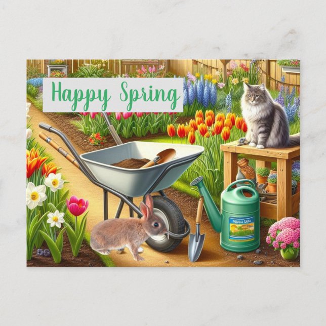 Postal Jardín de flores de primavera Tulipanes (Anverso)