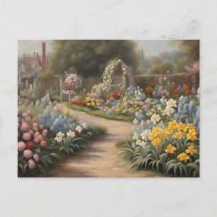 Postal Jardín de flores de verano vintage