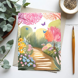 Postal Jardín de Flores | Pintura Acuarela Caprichosa