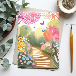 Postal Jardín de Flores   Pintura Acuarela Caprichosa