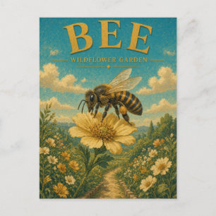 Postal Jardín de flores silvestres de abeja Watercolor Ge