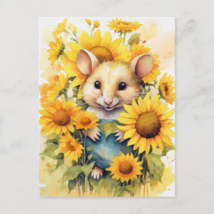 Postal Jardín de girasoles Ratón 7 de 17 pantalones azule