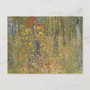 Postal Jardín de granja con crucifijo (por Gustav Klimt)