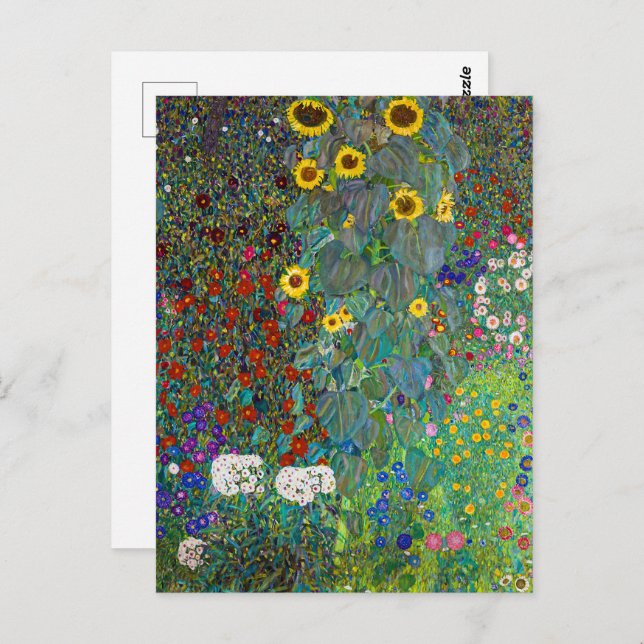 Postal Jardín de granja con girasoles | Gustav Klimt | (Anverso / Reverso)