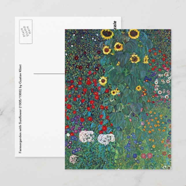 Postal Jardín de granjero con Girasol de Klimt, Flores Vi (Anverso / Reverso)