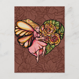 Postal Jardín de Hadas Florales Corazón Flores Hadas     