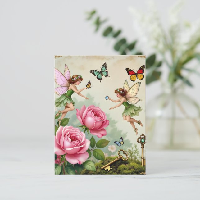 Postal Jardín de Hadas Florales Encantadas (Anverso de pie)