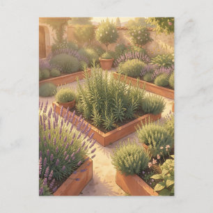 Postal Jardín de hierbas mediterráneo soleado con lavanda