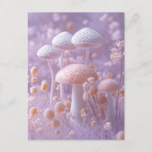 Postal Jardín de Hongos Etéreos y Suaves, Fantasía Pastel