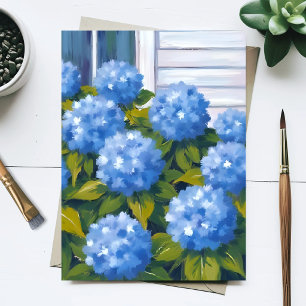 Postal Jardín de Hortensias Azules Floral Botánico Acuare